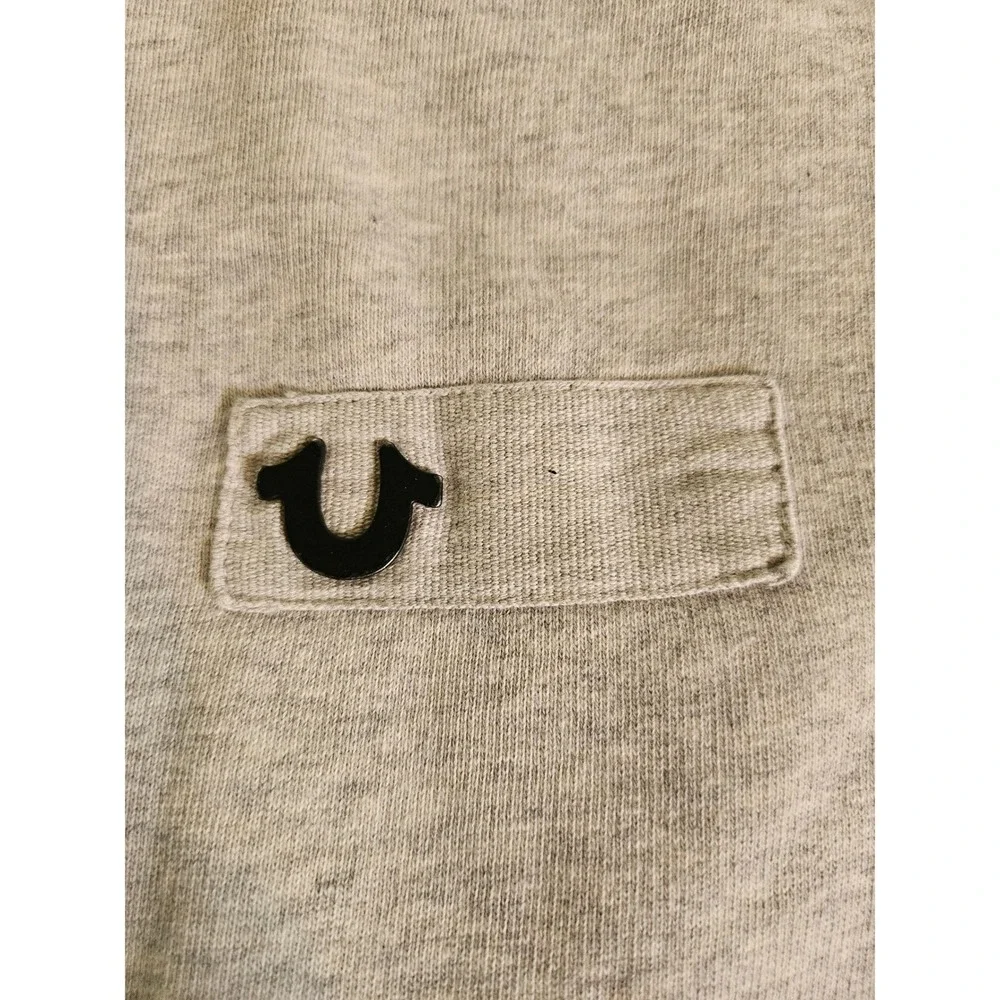 True Religion Zip Up Hoodie Large Gray Horseshoe Logo Fleece Sweatshirt